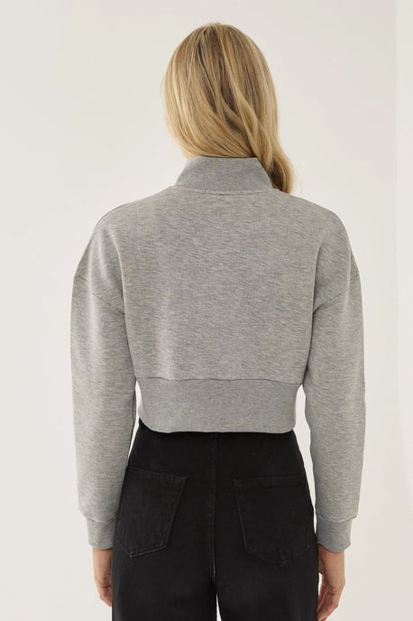 Zipper Collar Crop Slogan Sweatshirt - Image 5