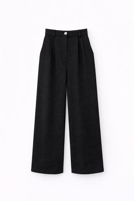 Högmidjade velour raka byxor - Image 1