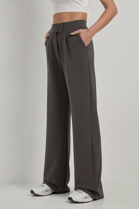 High Waist Elastic Crepe Palazzo Pants - Image 1