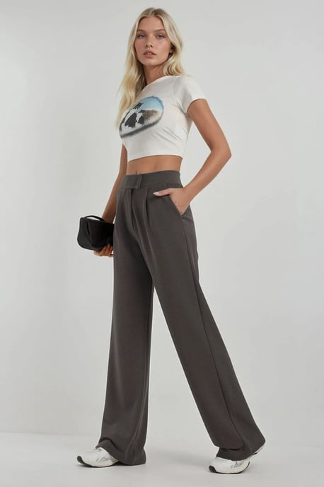High Waist Elastic Crepe Palazzo Pants - Image 5