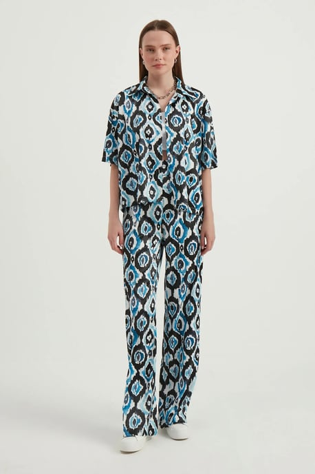 Satin Geometrische Hoge Taille Boho Broek - Image 1