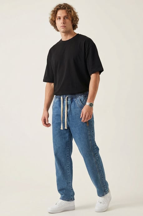 Opvallende Denim Broek met Touwsluiting Taille - Image 3