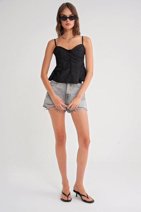 Söt hjärtan-halsknapp-fram Peplum Cami Top - Image 2