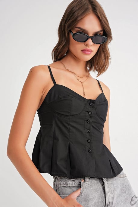 Söt hjärtan-halsknapp-fram Peplum Cami Top - Image 3