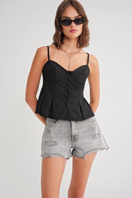 Söt hjärtan-halsknapp-fram Peplum Cami Top - Image 4