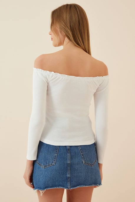 Aansluitende Lange Mouwen Blouse met Hartkraag - Image 3