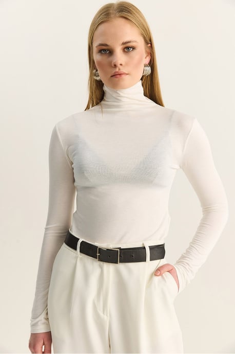 Gestikte Lange Mouw Turtleneck Blouse - Image 2