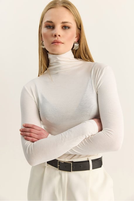 Gestikte Lange Mouw Turtleneck Blouse - Image 4