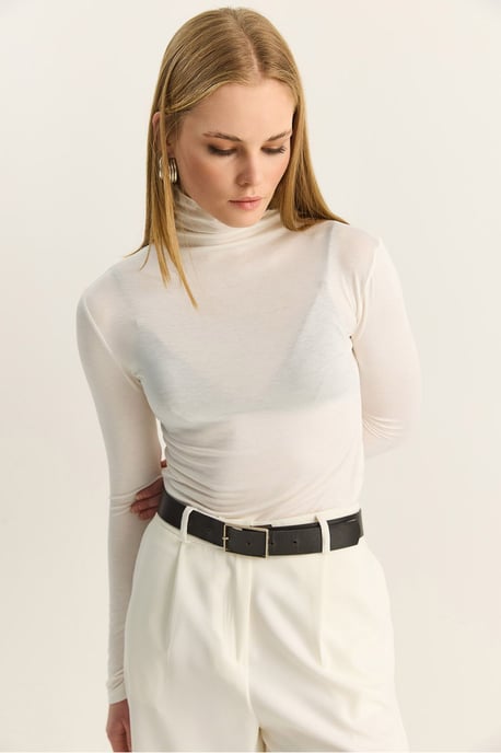 Gestikte Lange Mouw Turtleneck Blouse - Image 5