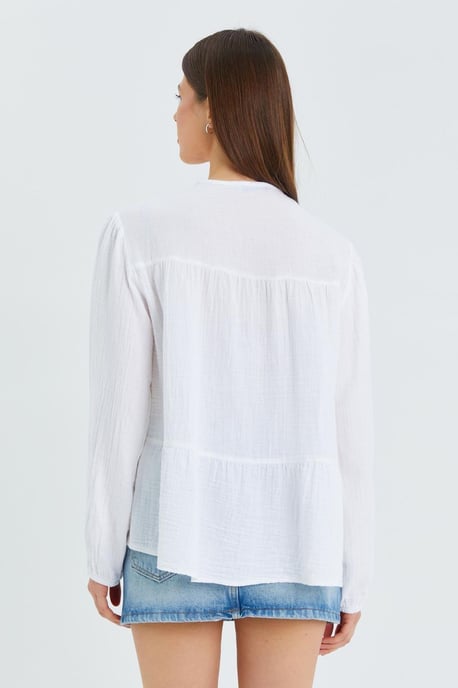 Long Sleeve Relaxed Fit Blouse with Tie-Neck - Image 6