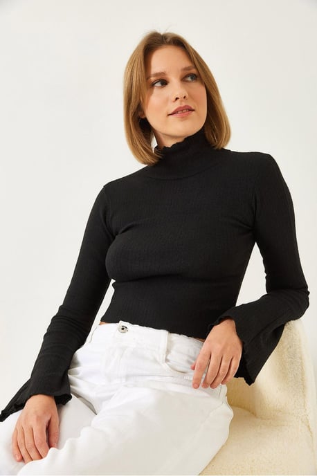 Geribbelde Halflange Turtleneck Crop Blouse - Image 2