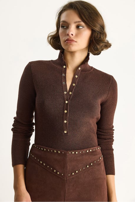 Getailleerde Langemouwen Gebreide Blouse met Drukknoopsluiting - Image 2