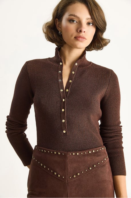 Getailleerde Langemouwen Gebreide Blouse met Drukknoopsluiting - Image 4
