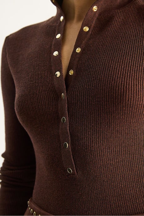 Getailleerde Langemouwen Gebreide Blouse met Drukknoopsluiting - Image 5