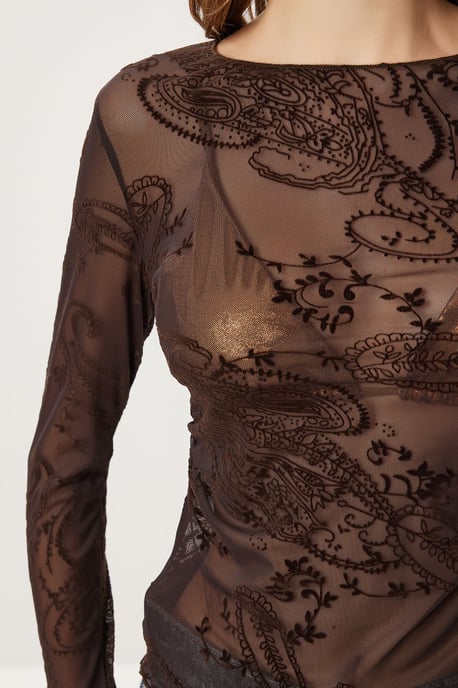 Geprinte Lange Mouwen Tulle Blouse - Image 4