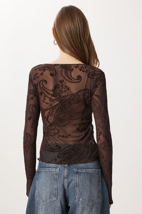 Geprinte Lange Mouwen Tulle Blouse - Image 5