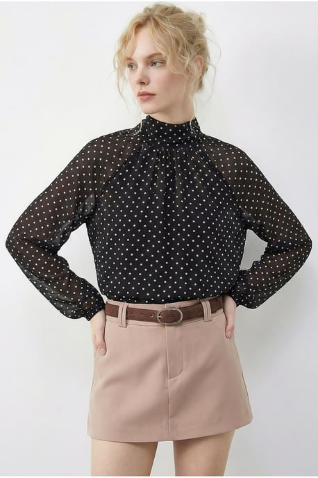 Polka Dot Coltrui Chiffon Blouse - Image 3