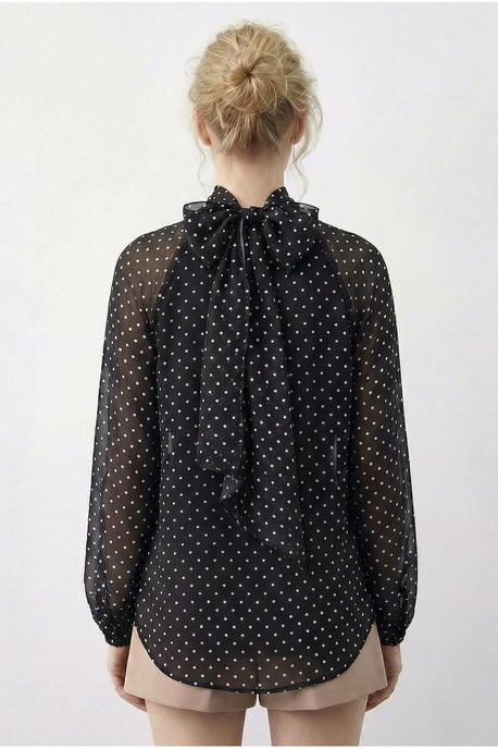 Polka Dot Coltrui Chiffon Blouse - Image 4