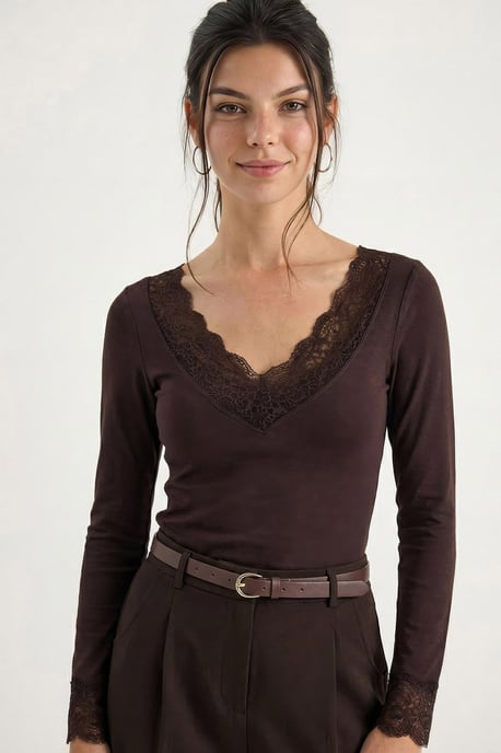 Lace Gedetailleerde V-hals Blouse - Image 2