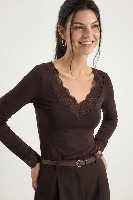 Lace Gedetailleerde V-hals Blouse - Image 3