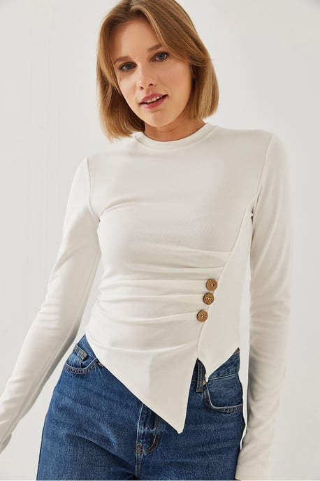 Knappdetalj Asymmetrisk T-shirt - Image 6