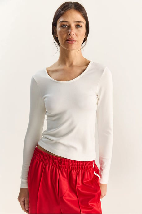 Slim Fit U-Hals Gebreide Blouse - Image 1
