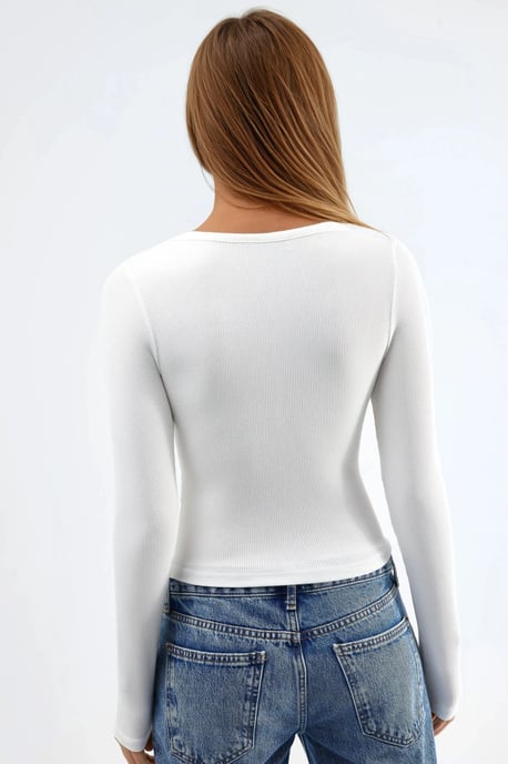 Button Collar Long Sleeve Elastic Blouse - Image 3