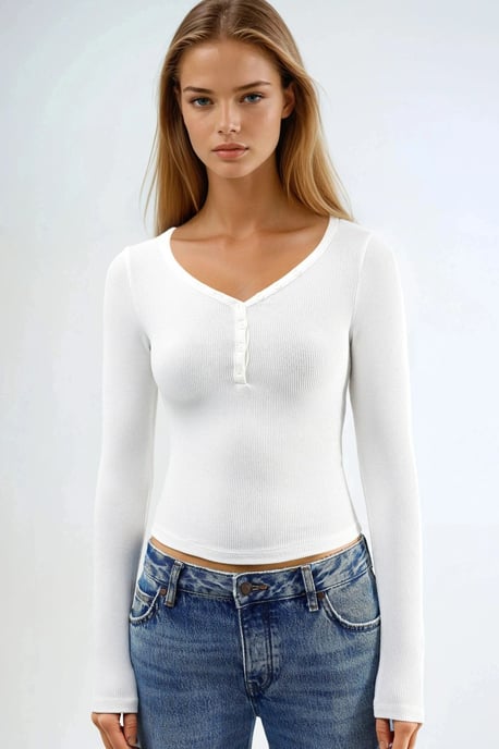 Button Collar Long Sleeve Elastic Blouse - Image 6