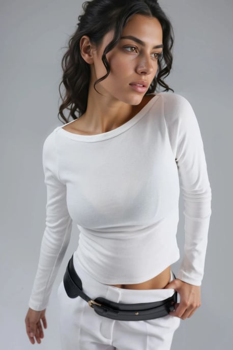 Slim Fit Ribbed Boat Neck Blouse - Image 1