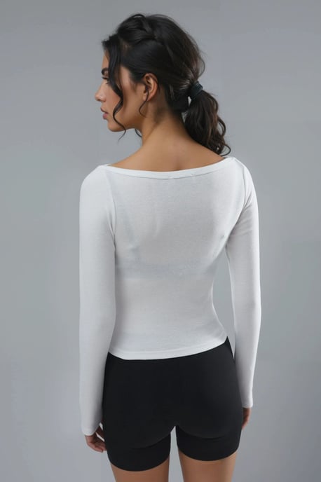 Slim Fit Ribbed Boat Neck Blouse - Image 2