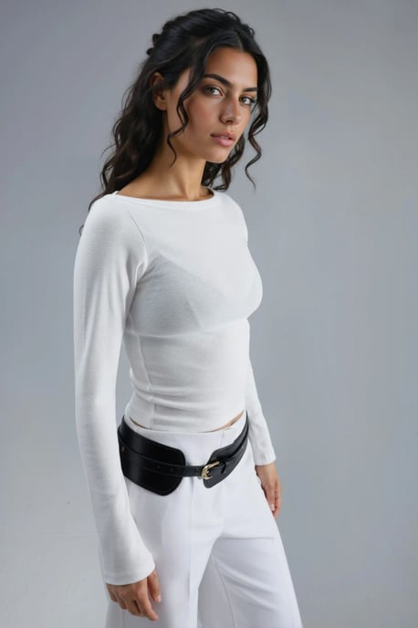 Slim Fit Ribbed Boat Neck Blouse - Image 3