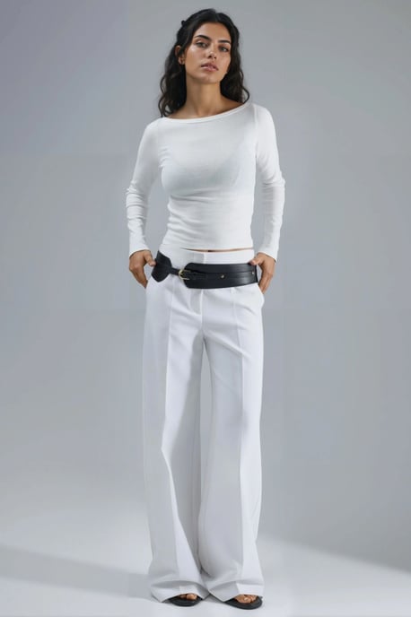 Slim Fit Ribbed Boat Neck Blouse - Image 4