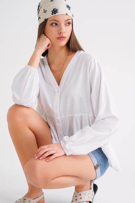 Long Sleeve Tiered V-Neck Blouse - Image 5