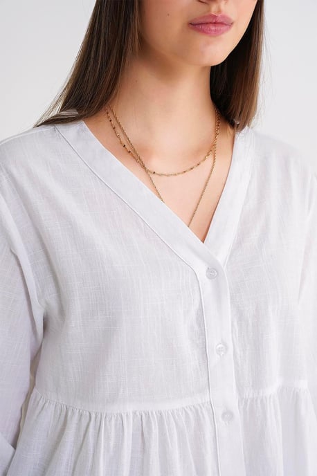 Long Sleeve Tiered V-Neck Blouse - Image 6