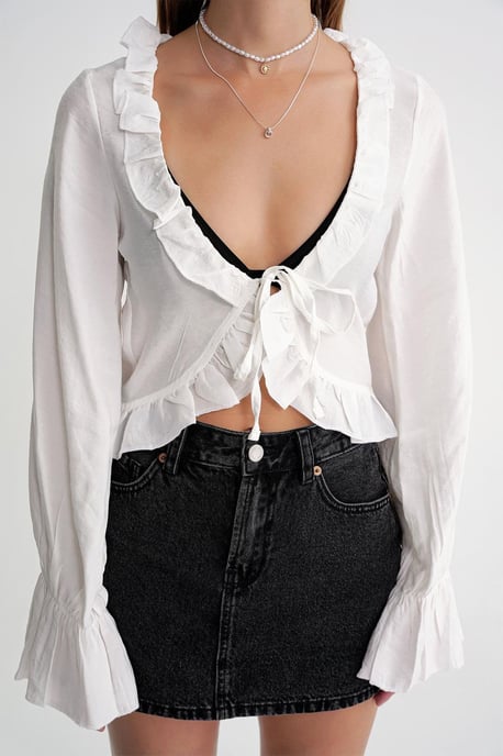 Froufrou V-hals Lange Mouw Crop Blouse - Image 6