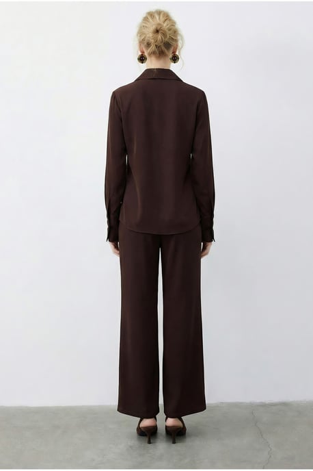 Sjaal Gedetailleerde Blouse en Hoge Taille Wijde Broek Twee-Piece Set - Image 6