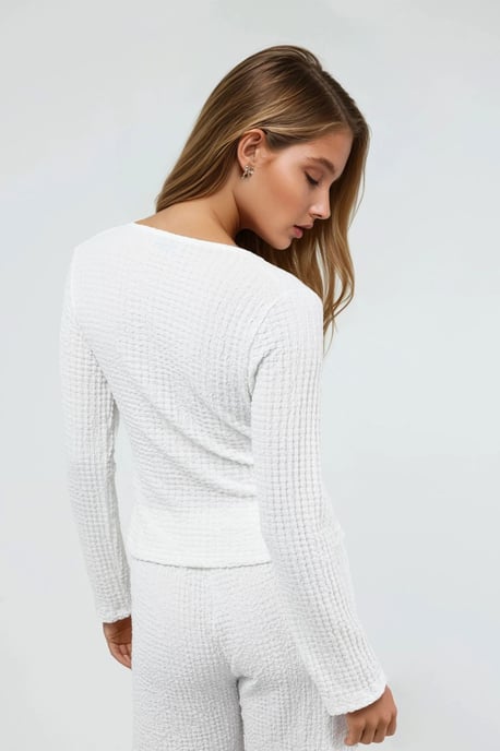 Textured V-Neck Wrap Top with Belt - Image 5
