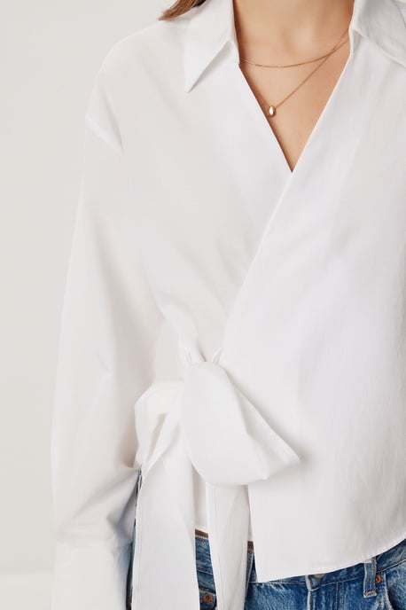 Double Breasted Poplin Blouse with Tie Detail - Image 3