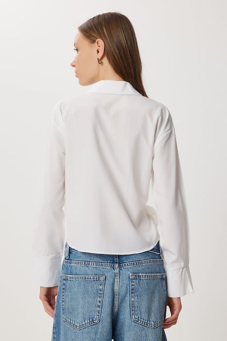 Double Breasted Poplin Blouse with Tie Detail - Image 4