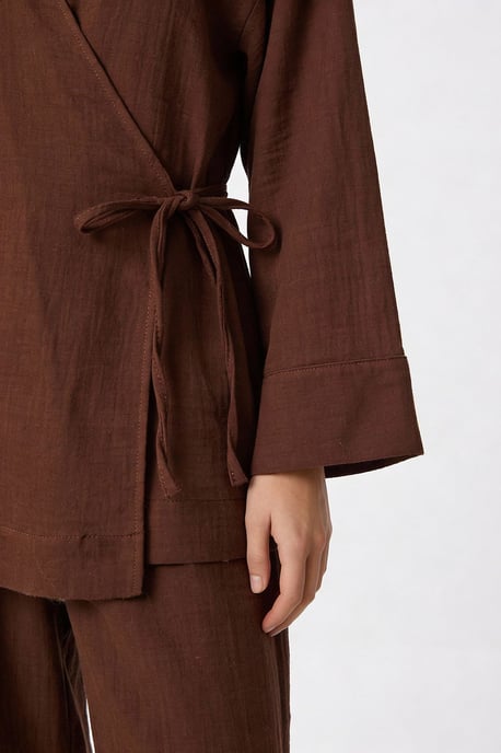 High Waist Wide Leg Pants & V-Neck Tie Detail Blouse Co-ord Set - Image 4