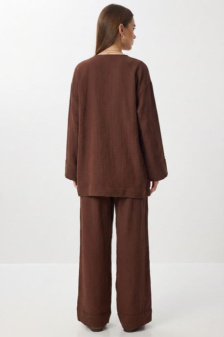 High Waist Wide Leg Pants & V-Neck Tie Detail Blouse Co-ord Set - Image 5