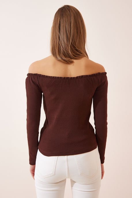 Aansluitende Lange Mouwen Blouse met Hartkraag - Image 3