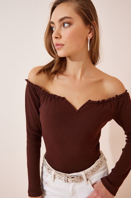 Aansluitende Lange Mouwen Blouse met Hartkraag - Image 4