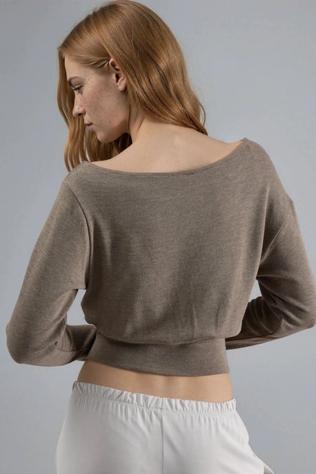 Boat Neck Long Sleeve Elastic Blouse - Image 3