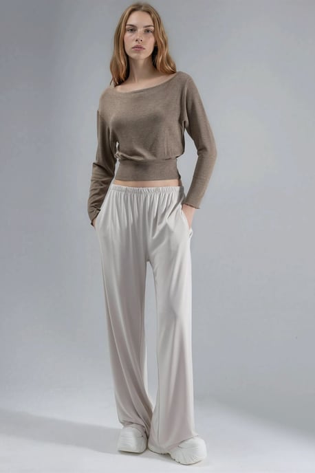 Boat Neck Long Sleeve Elastic Blouse - Image 4