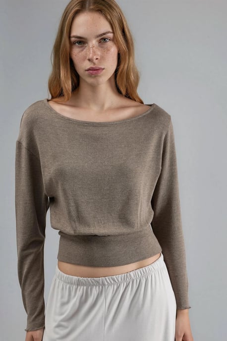 Boat Neck Long Sleeve Elastic Blouse - Image 6