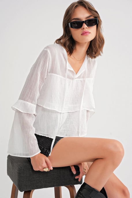 Franje Blouse met Strikdetail - Image 4