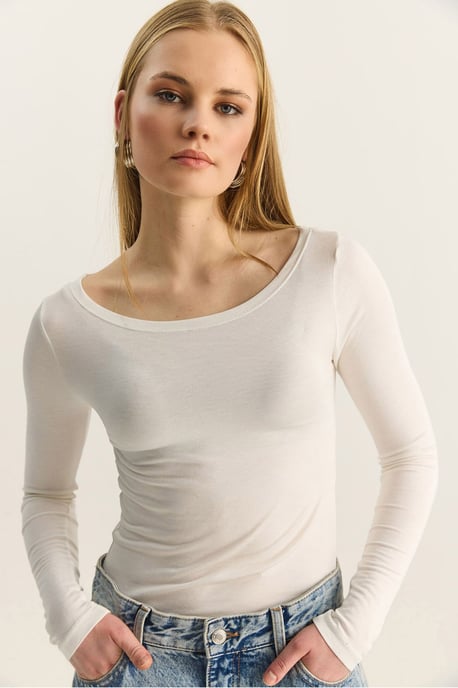 Crew Neck Grundläggande Transparent Topp - Image 1