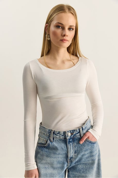 Crew Neck Grundläggande Transparent Topp - Image 2