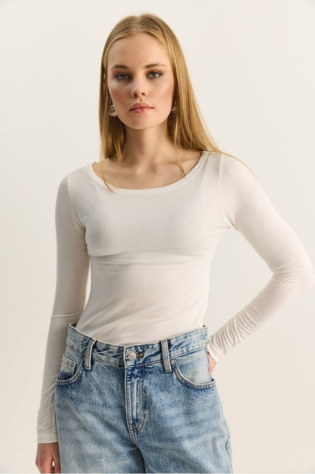 Crew Neck Grundläggande Transparent Topp - Image 3